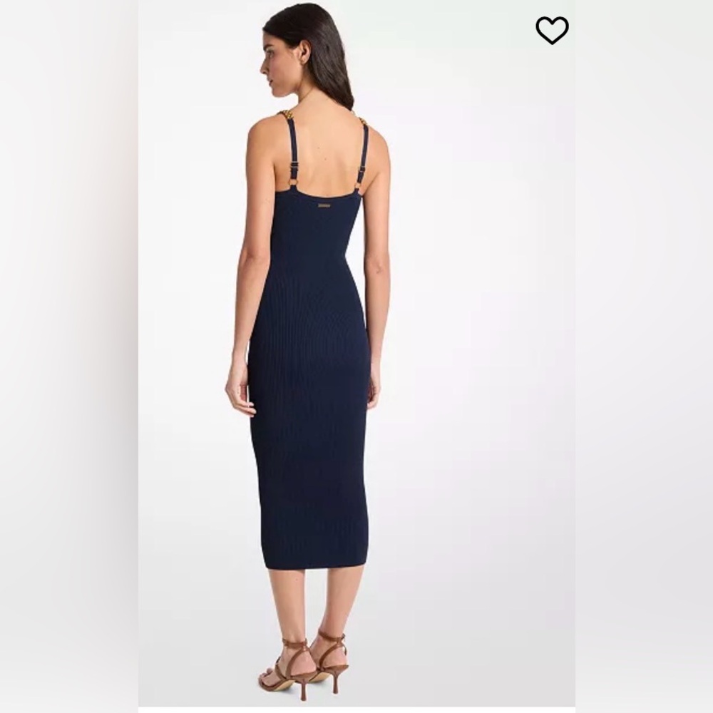 Ribbed Midi Dress with Gold Chain Straps - Picture 2 of 5